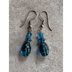 Vintage Glass Blue Moon & Stars Earrings Dangle Drop